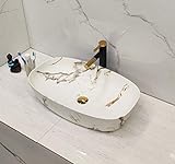 BASSINO Art Waschtisch-Aufsatz/Tisch-Waschbecken aus Keramik (600 x 380 x 140 mm) Marmor matt