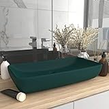 HOMIUSE Luxus-Waschbecken Rechteckig Matt Dunkelgrün 71x38 cm Keramik Waschbecken Waschtisch Aufsatzwaschbecken…