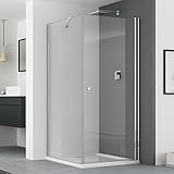 IMPTS 100 x 90 cm Eckeinstieg Duschkabine Komplett Pendeltür Duschtür mit Seitenwand Duschwand Duschabtrennung…