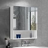 OFCASA Badezimmerspiegelschrank mit 2 Spiegeltüren, Wandmontage, mit verstellbaren Ablageflächen für…