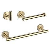 Bathroom Brushed Gold 3-Piece Accessories Set SUS304 Stainless Steel Bath Shower (Robe Hook, Toilet…