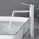 SHANFO Wasserhahn Bad,Waschtischarmatur Hoch Chrom, Einhebel Mischbatterie, Armatur Waschbecken Bad,…