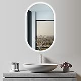 HOKO® Design LED ANTIBESCHLAG Badezimmer Spiegel oval 45 x 75 cm. HOCH + QUER Montage möglich. Badspiegel…