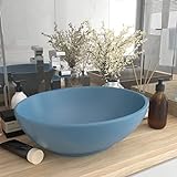 HOMIUSE Luxuriöses Ovales Waschbecken Matt Hellblau 40x33 cm Keramik Waschbecken Waschtisch Aufsatzwaschbecken…