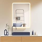 HOKO® Antibeschlag LED Badspiegel 100x70 cm mit Weißer Metall Rahmen, HOCH und QUER Montage möglich.…