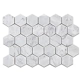 Diflart Carrara Italian White Marble Hexagon Mosaic Tile 2 Inch Honed Backsplash for Kitchen Bathroom…