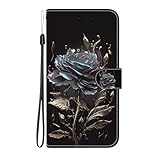 Tivenfezk Nadoli Handyhülle PU Leder für Xiaomi Redmi Note 13 4G,Bunt Bemalt Schwarz Blume Kartenfach…