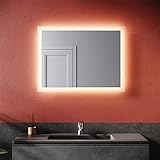 SONNI LED Badspiegel mit Beleuchtung 80×60 cm, LED Badezimmer Lichtspiegel, Warmweiß Badezimmerspiegel,…