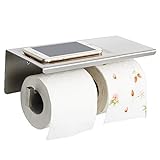Alise Doppelter Toilettenpapierhalter fürs Badezimmer, Toilettenpapierrollenhalter mit Ablage, zwei selbstklebende und Wandbohrer, GYT5002-LS SUS304 Edelstahl, gebürstetes Nickel