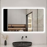 Biubiubath 160x80cm LED Badspiegel mit Uhr,Touch-Schalter,Badspiegel mit Beleuchtung,Beschlagfrei,Badezimmerspiegel…