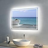 Meykoers Badezimmerspiegel Beleuchteter LED Badspiegel 80x60cm Wandspiegel Kaltweiß Beleuchtung Spiegel mit Touch-Schalter und Beschlagfrei