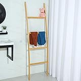 Handtuchleiter Handtuchhalter Handtuchständer aus Bambus 4 Stangen, Kleiderständer für Badezimmer Wohnzimmer