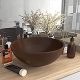 HOMIUSE Luxus-Waschbecken Rund Matt Dunkelbraun 32,5x14 cm Keramik Waschbecken Waschtisch Aufsatzwaschbecken…