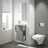 Gäste WC Badmöbel Set, WT Waschbecken mit Unterschrank in weiß oder anthrazit, Design Spiegel, Wandbefestigung