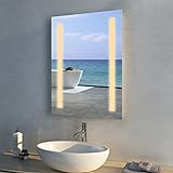 Meykoers LED Badspiegel 50x70cm Badezimmerspiegel mit Beleuchteter Spiegel Warmweißes Licht Wandspiegel Energie sparen