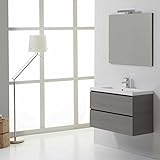 KIAMAMI VALENTINA Badezimmermöbel 80cm hängend mit 2 Schubladen in Grau und Waschbecken aus zusammengesetztem…