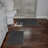 Lavish Home Set of 2 Microfiber Memory Foam Bath Mats – Plush Bathroom Rugs with Nonslip Back and Quick…