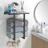 Handtuchhalter Wandmontage für Badezimmer, Handtuchhalter mit Metallregal und 3 Haken, Aufbewahrung…