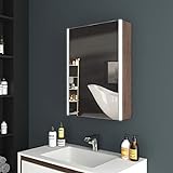 EMKE Badspiegelschrank 50x70cm LED Badspiegel mit Beleuchtung Spiegelschrank Badschrank mit Doppelseitiger Spiegel, Sensor Schalter, Bluetooth (Walnuß)