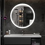 KAASUNES Runder Spiegel mit LED-Beleuchtung, 66 cm Durchmesser, Wandmontage, beleuchteter Badezimmerspiegel…