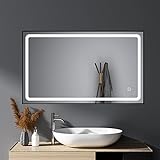 Schwarz Badspiegel mit Beleuchtung, 60x100cm Wandspiegel Badezimmerspiegel Rechteckiger mit Touch-Schalter…