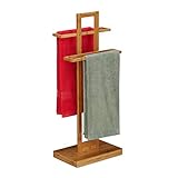 Relaxdays Handtuchhalter stehend, Badetuchhalter Bambus, 2-armig, Bad Handtuchständer, HxBxT: 88 x 35,5…