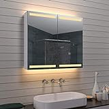 Lux-aqua Aluminiumin LED Kalt-/ Warmlicht Spiegelschrank mit Kosmetikspiegel dimmbar MLA0870-D1, Aluminium, Silber, 80 x70 x 13cm