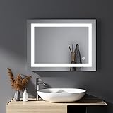 Badspiegel mit Beleuchtung 50x70cm, Badezimmerspiegel Rechteckiger Wandspiegel mit Touch-Schalter LED…