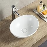 Bathivy Ovales Badezimmer-Waschbecken, 37,8 x 29,6 cm, moderne Waschtisch-Schüssel, kleines weißes Porzellan-Kunst-Waschbecken…