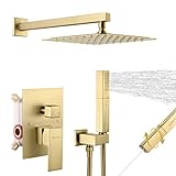 VANFOXLE Duschsystem, gebürstetes Gold, 25,4 cm, Badezimmer, Luxus-Regenmischer, Dusch-Kombinationsset,…