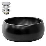 ML-Design Waschbecken aus Keramik in Schwarz matt Ø 400 x 155 mm mit Ablaufgarnitur, Runde Aufsatzwaschbecken,…