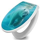 banjado® Toilettendeckel Absenkautomatik 44x37cm Motiv Eisbär unter Wasser - WC Brille Soft Close -…
