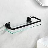 PORTE ITALIANE Badezimmerregal mit Stange aus schwarzem Aluminium, rechteckig, aus gehärtetem Glas für…