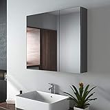 EMKE Spiegelschrank, 75x65cm Badezimmerspiegelschrank, zweitüriger Badschrank mit doppelseitigem Spiegel (Deep Space Grey)