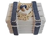 Unbekannt Maritime Mini Schatulle mit Anker - Kleine Holz-Kiste mit Dekoration - Blau Weiß 6,5 x 5 x 5 cm