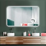 HOKO® LED Badspiegel 100x60 cm Leipzig. Uhren Spiegel mit ANTIBESCHLAG, großer Wandspiegel mit Energiesparend…