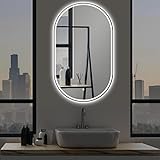 SOGOO® LED Wandspiegel oval 45 x 75 cm mit Mattglas und Schwarz Metall Rahmen, Ovaler Badspiegel, Kleiner…