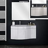 Bagno Italia Badezimmer-Möbel, 2 Farben, Taupe oder Weiß, 80 cm, zum Aufhängen mit Waschbecken aus Kristall, Spiegelschrank inklusive.