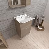 KIAMAMI VALENTINA Möbel für den Waschraum 45cm Eiche Natur mit Waschbecken und Waschbrett | Pratico