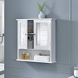 [en.casa] Badezimmerschrank Weiß - 58 x 56 x 13cm - Badschrank Schrank mit Spiegel
