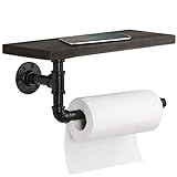 Industrial Toilettenpapierhalter Klopapierhalter mit Ablage Schwarzes Rohr Vintage Papier Halterung mit Fläche für Badzimmer Toilette Küche an der Wand Schwarz