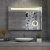 MIQU Badspiegel LED 120x80 cm Badezimmerspiegel mit Beleuchtung warmweiß/kaltweiß dimmbar Lichtspiegel…