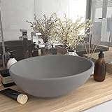 HOMIUSE Luxuriöses Ovales Waschbecken Matt Hellgrau 40x33 cm Keramik Waschbecken Waschtisch Aufsatzwaschbecken…