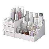 Make-Up Organizer mit 2 Schubladen, quadratische Schubladenbox aus Kunststoff, kompakter Schubladenturm für Schminke und Kosmetika