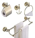 CASEWIND Handtuchhalter Bad Gold, Badezimmer Zubehör Set Messing, 4er Badezimmer Accessoires Wandmontage Toilettenpapierhalter Handtuchhaken