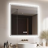 LUVODI Badezimmerspiegel Wandspiegel LED Badspiegel: 80 x 80 cm Multifunktions Badspiegel mit Beleuchtung…