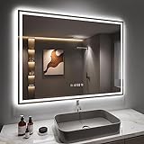 Dripex Badspiegel mit Beleuchtung Led Spiegel mit Uhr und Steckdose, Dimmbar, 3 Lichtfarbe Einstellbare…