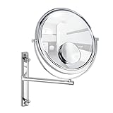 WENKO Kosmetikspiegel Bivona - Wandspiegel, höhenverstellbar, schwenkbar, Spiegelfläche ø 25.5 cm, Stahl,…