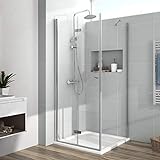 EMKE Duschkabine Eckeinstieg 100 x 90 x 185cm Duschabtrennung Falttür Dusche Klappbar Duschwand für…