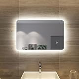 SONNI Badspiegel Lichtspiegel LED Spiegel Wandspiegel mit Touch-Schalter 80 x 50cm kaltweiß IP44 energiesparend